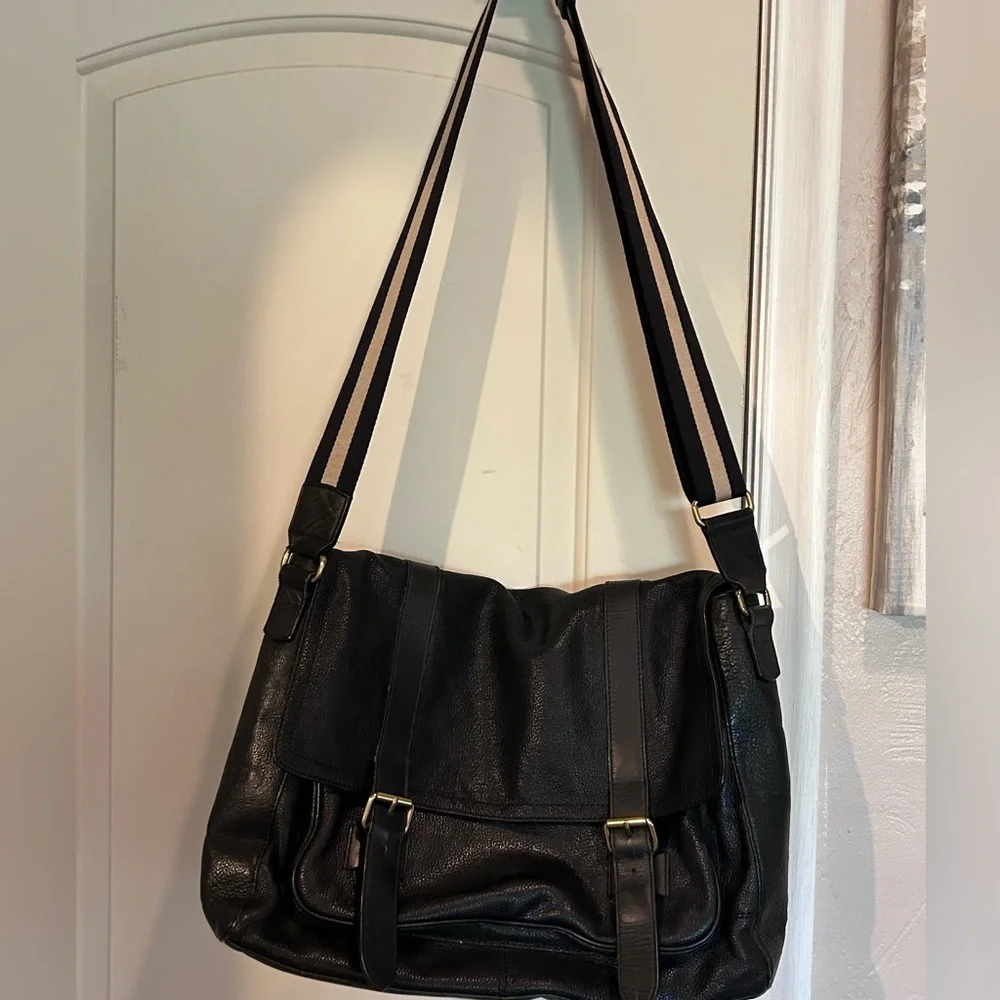 Banana Republic Leather Messenger Bag Striped Strap